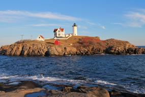 photo of a lighthouse on an island in Maine, USA