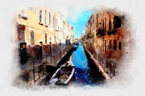 venice, watercolor painting, digital art