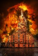 Clipart of Saxony Dresden in a fire