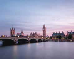 London architecture near the bridge at dusk