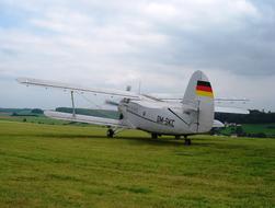 plane for air show on green field