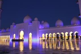 sheikh zayed grand mosque in colorful night lighting