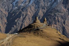 panoramic view of the church among the mountains in Georgia