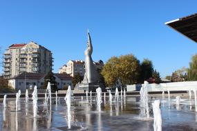 fountain and monument on city square, Russia, Krasnodar