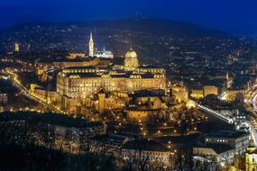 panoramic view of illuminated budapest at night