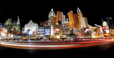 photo of city traffic and the night panorama of Las Vegas, usa, nevada