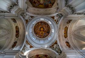 Beautiful, colorful and decorated ceiling of the basilica