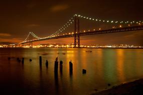 bridge with lighting in Lisbon at night