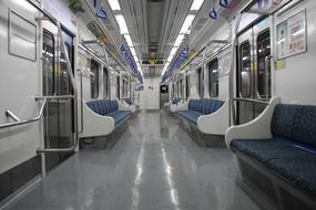 Interior of the train, with the lights, in the subway of South Korea