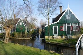 historical village houses at channels, netherlands, Zaanse Schans