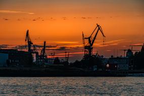 Hamburg Port red sunset