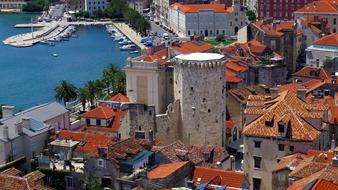 Beautiful landscape of the shore city with red roofs in Croatia