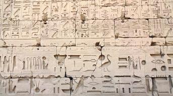 Beautiful hieroglyphs on the wall in Karnak, Egypt