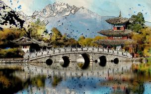 digital image of a japanese bridge