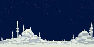 turkish city as white illustration on blue