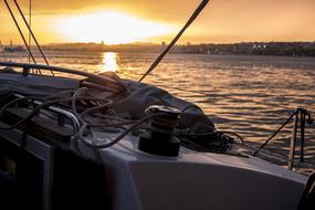 romantic sunset, view from the yacht, Lisbon, Portugal
