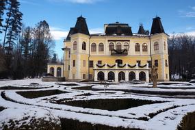 Kaštieľ Andrássyovcov, Manor House in park at winter evening, Slovakia, Betliar