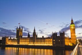 Palace Of Westminster on waterside at dusk, uk, england, london