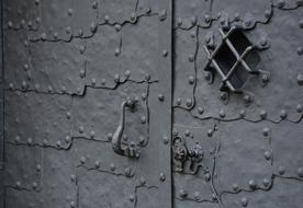 closed metal door to Coburg