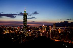 Beautiful cityscape Taipei with the Taipei 101, with colorful lights and with colorful twilight on skyline