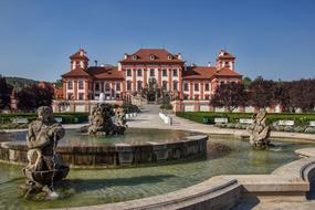 palace with fountains in Prague