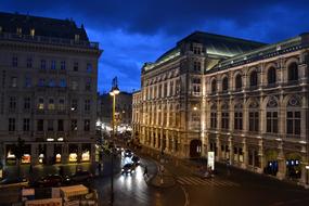 street in historical center of city at night, Austria, Vienna