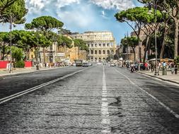 Colosseum at the end of the road