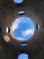 view of the sky through the tower