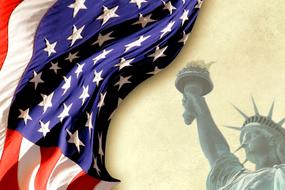 wavy american flag and statue of liberty, drawing, background