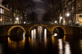 bridge over the river at night in Amsterdam