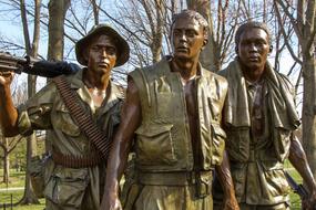 three Bronze american Soldiers, detail of Vietnam war Memorial