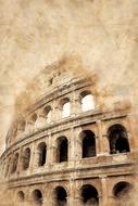 Beautiful Colosseum in Rome, Italy, on the vintage paper