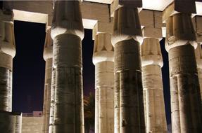 Beautiful Papyrus-bundle columns of the temple in light, in Egypt