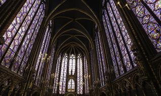 gothic vault with Stained glass windows in Sainte-Chapelle, frace, Paris