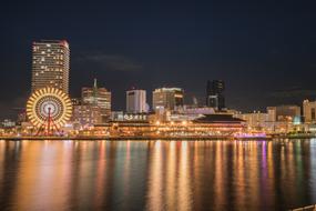 cityscape of very beautiful Japanese Port at night