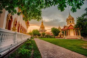 buddhist temple complex at dusk