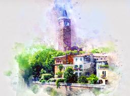 watercolor italy travel drawing