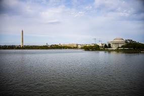 white Memorial Monument and river