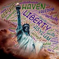 top part of liberty statue at word cloud