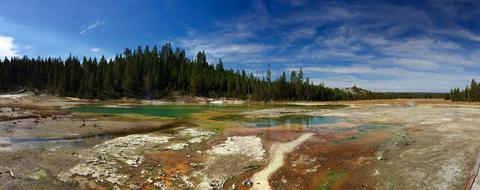 Сolorful soil among the beautiful nature in Yellowstone National Park, usa, wyoming