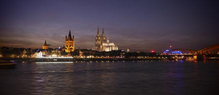 Cologne Church and river evening