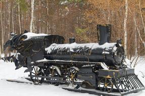 Steam Locomotive Monument snow