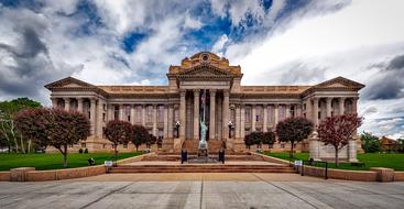 Courthouse with colorful plants in Pueblo, Colorado
