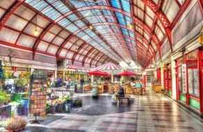 Newcastle Market with colorful interior and windows