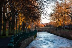 Beautiful river, among the colorful trees in Cupar, Fife, Scotland