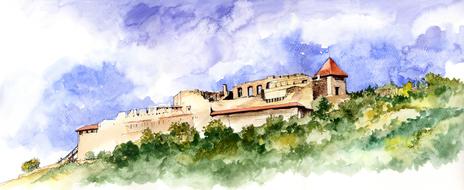 architecture hungary oil drawing