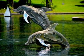 two Dolphins, Sculpture in pond
