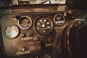 photo of the dashboard of an old fire truck