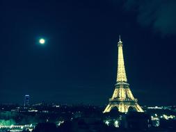 Eiffel Tower Paris and moon