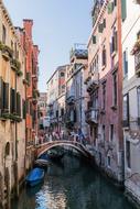 Beautiful canal with colorful buildings in Venice, Italy